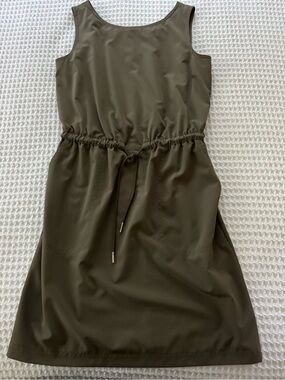 Calvin Klein Olive Green Sleeveless Drawstring Midi Dress